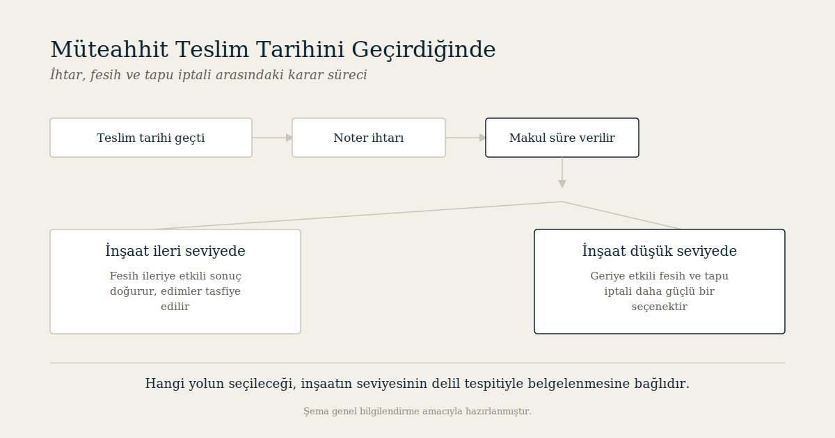 İhtar, fesih ve tapu iptali arasındaki karar sürecini gösteren şema