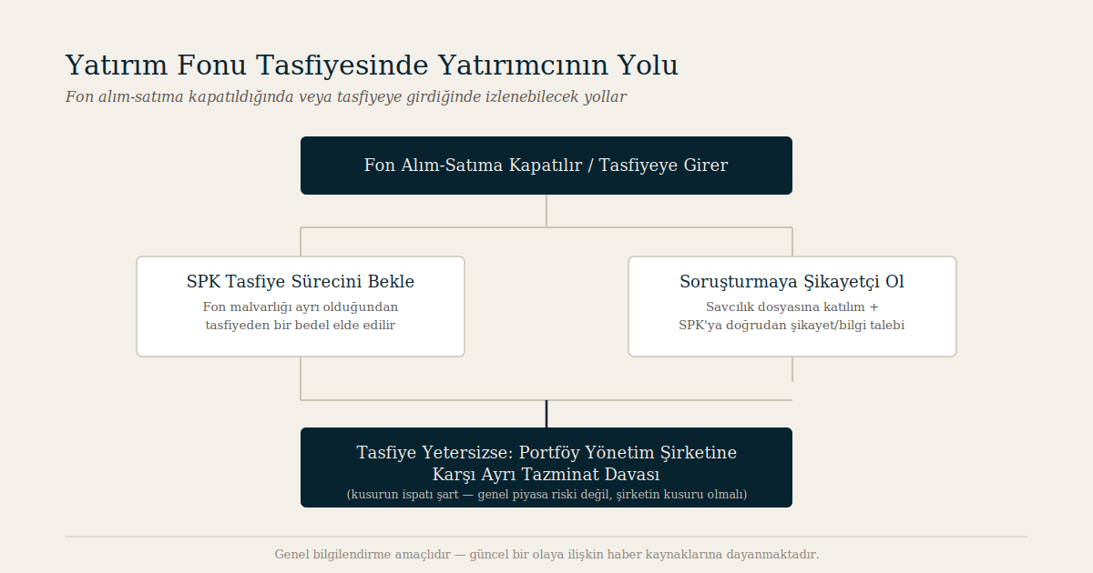 Fon alım-satıma kapatıldığında veya tasfiyeye girdiğinde yatırımcının izleyebileceği paralel yolları gösteren şema